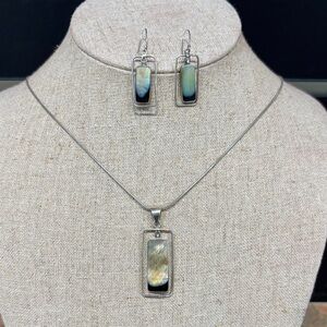 Silver and opal necklace and earring set
